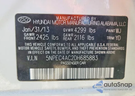 2013 Hyundai Sonata Se из США, поврежденный, VIN 5NPEC4AC2DH685883